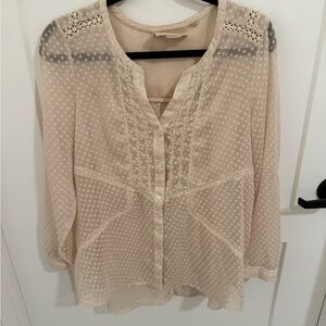 Vanessa Virginia Anthropologie Cream Swiss Dot Boho Blouse Medium